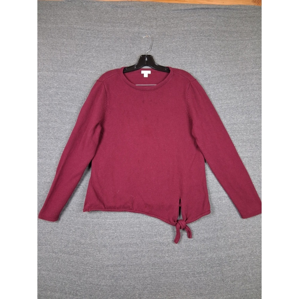 J Jill Womens Sweater Medium Red Knit Tunic Tie Front Wool Blend Career Pullover